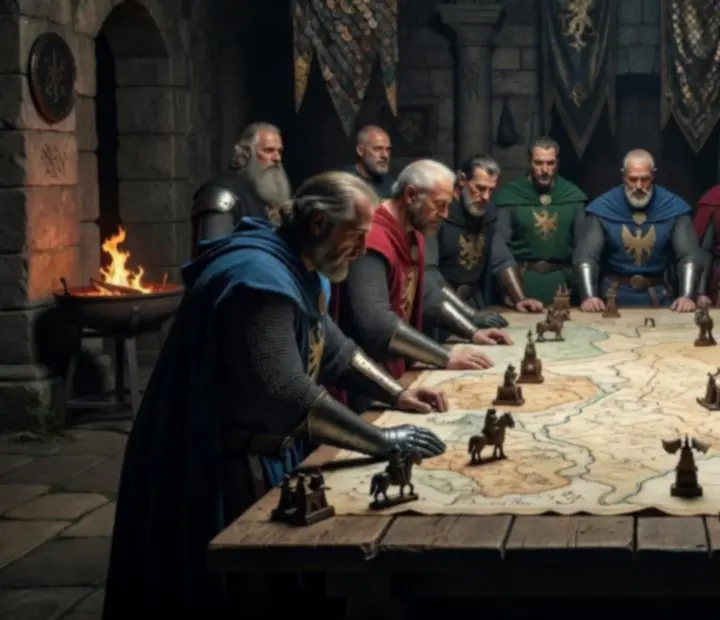 Szövetségi haditanács Westeros térképe felett