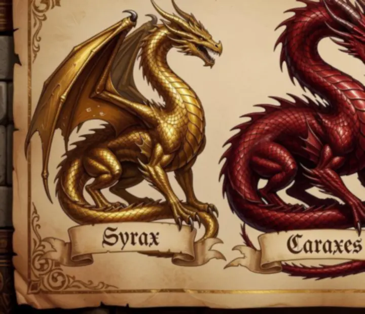 Legendás sárkányok pergamenes illusztrációja Westeros stílusában
