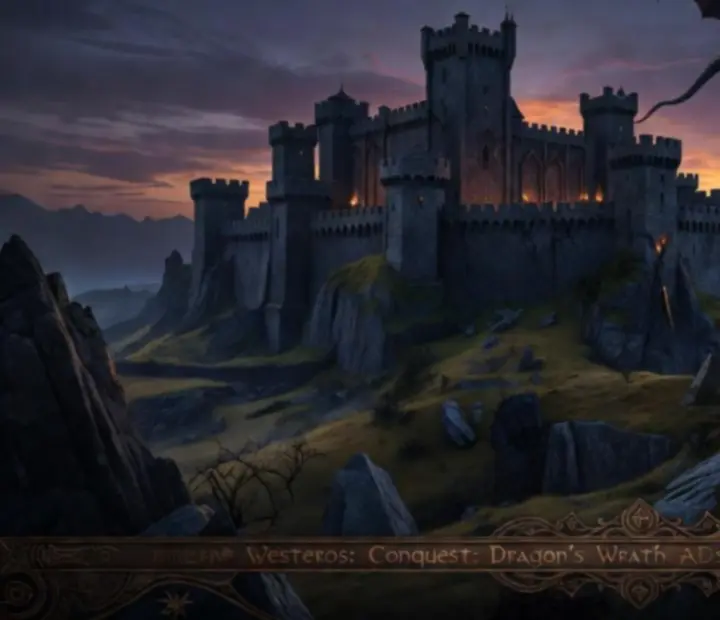 Sötét, Westeros ihlette erőd és tűzfényben kirajzolódó sárkány Game of Thrones: Dragonfire hangulatában