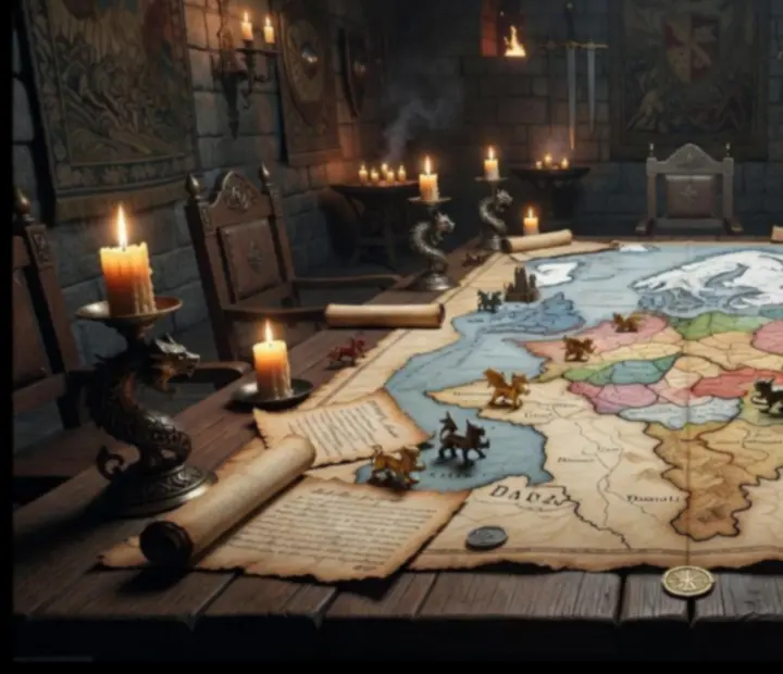 Stratégiai asztal Westeros térképével és jelölőkkel